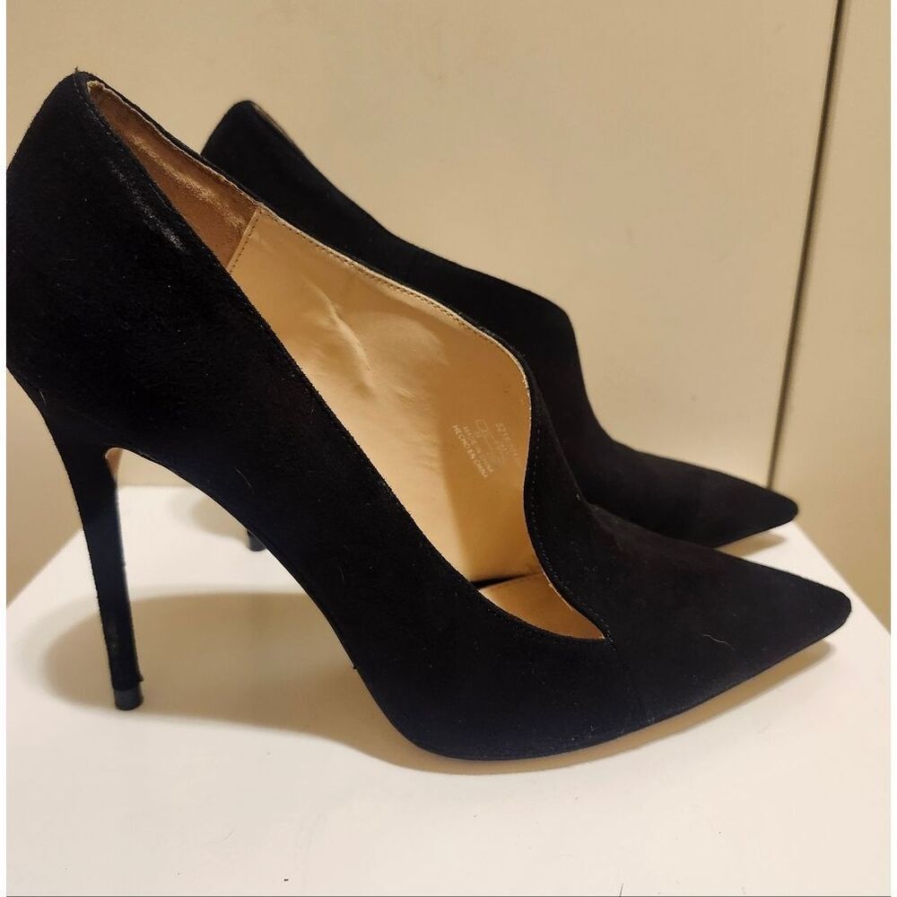 ZARA Black Asymmetrical Suede Pointy Toe Stiletto Pumps Sz. 8/39 Sold Out Style!